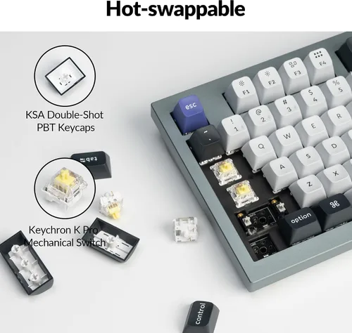 Vista 4 de Keychron Q5 Pro QMK/VIA Teclado mecánico inalámbrico personalizado, diseño de 96% con perilla programable, teclas PBT KSA de doble inyección