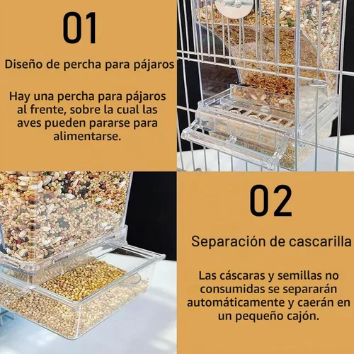 Vista 5 de Juego de alimentador de jaula para pájaros sin desorden y dispensador Azul+Transparente