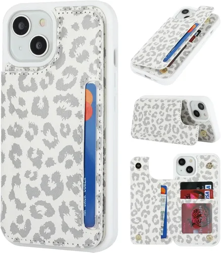 Vista 21 de iCoverCase Funda protectora de piel sintética compatible con iPhone 14 Plus con tarjetero, para mujeres y hombres, bloqueo RFID, funda protectora