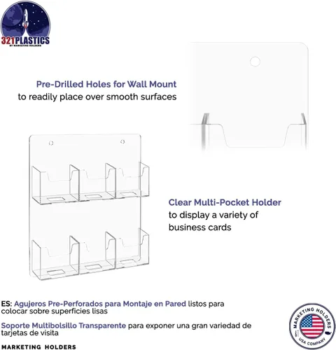 Vista 6 de Marketing Holders Tarjetero de pared con accesorios para colgar para tarjetas de regalo verticales de 2 x 3.5 pulgadas, acrílico transparente con 6