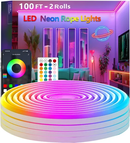 Vista 7 de Cuerda de luces de neón de 16.4 pies, control de luz LED flexible con aplicación/control remoto, múltiples modos, sincronización de música, tira
