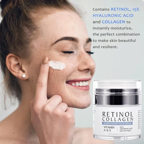 Vista 4 de Hidratante de retinol con colágeno y ácido hialurónico, crema facial de colágeno para tensar y reafirmar, crema facial antiarrugas para mujeres