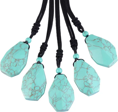Vista 3 de TUMBEELLUWA Collar con colgante de 6 piedras de cristal facetado unisex para reiki, amuleto de piedra de cuarzo Reiki con cadena de nailon ajustable