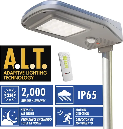 Vista 6 de Wagan EL8590 - Luz de calle solar LED integrada de 2000 lúmenes con control remoto, luz de inundación de seguridad, sensor de movimiento
