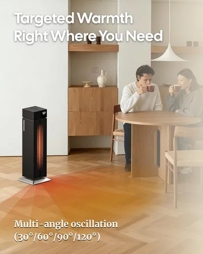 Vista 5 de Calentador de espacio para habitación grande, calentadores eléctricos de 25 pulgadas para uso en interiores con oscilación de 120°, 3 niveles