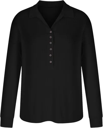 Vista 4 de Camisetas de otoño para mujer, estilo casual, manga larga, cuello en V, cuello en V, unicolor, ajustadas, blusas