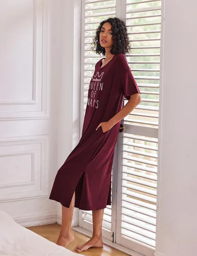 Vista 4 de Ekouaer Camisones largos para mujer, cuello redondo, ropa de dormir, ropa de dormir