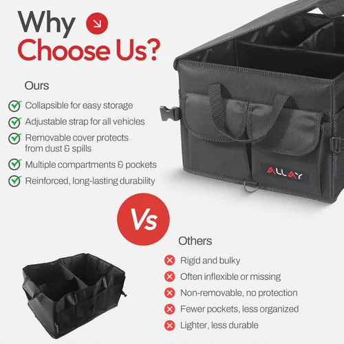 Vista 7 de ALLAY Organizador de maletero para automóvil con tapa, organizador plegable para maletero de SUV, caja de automóvil y almacenamiento con múltiples