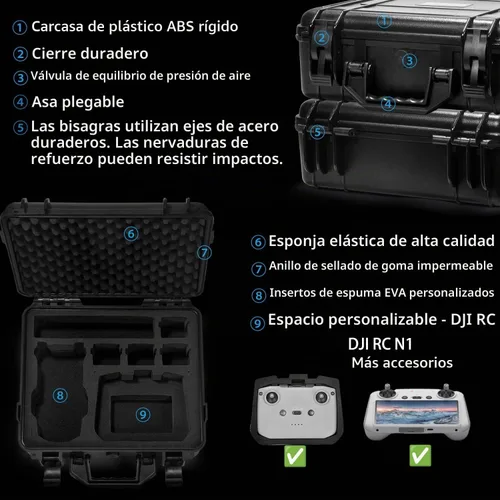 Vista 3 de Lekufee Funda rígida impermeable compatible con DJI Air 2S/2, Fly More Combo, DJI RC 2, RC N3/N2/N1 y accesorios (solo funda)