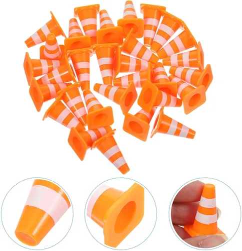 Vista 6 de 30 piezas de conos de tráfico mini, conos mini de 1 pulgada naranja pequeños para señalización de bloqueo de carretera en construcción, juguetes