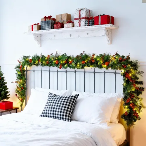 Vista 7 de Guirnalda de Navidad preiluminada de 9 pies con luces, guirnalda de Navidad para mesa, chimenea, escalera, manto de pared, decoración de interiores
