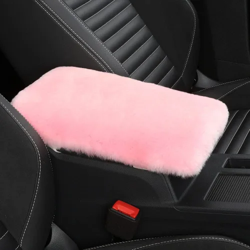 Vista 16 de IRIWOOL - Funda de reposabrazos de piel de oveja, cubierta de reposabrazos de auto, cojín suave de consola para coche, cubierta de consola central