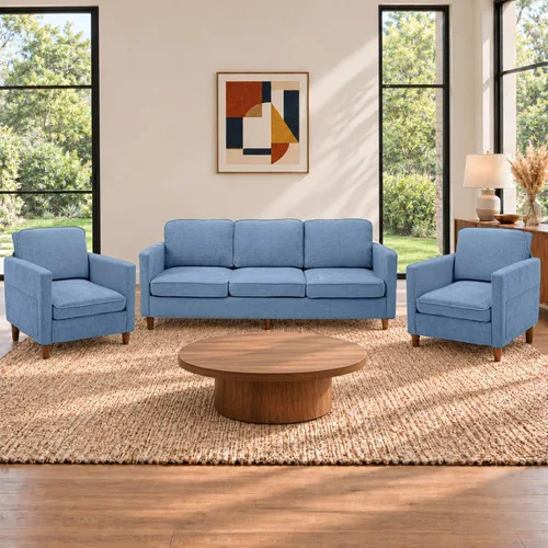Vista 32 de Kingfun Juego de 2 sillas decorativas, sillas de sala de estar, sillón de lectura de mediados de siglo, felpilla con pie de madera maciza