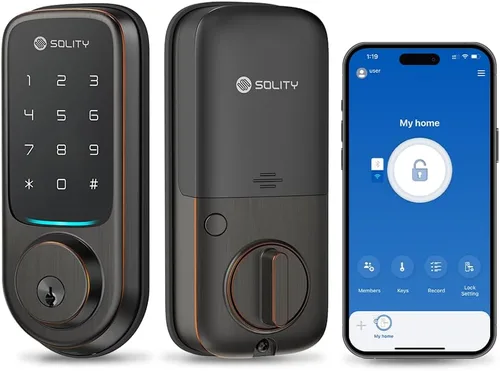 Vista 10 de Solity Cerradura digital inteligente sin concentrador, diseñada en Corea, entrada sin llave, Wi-Fi, control remoto, teclado de pantalla táctil Negro