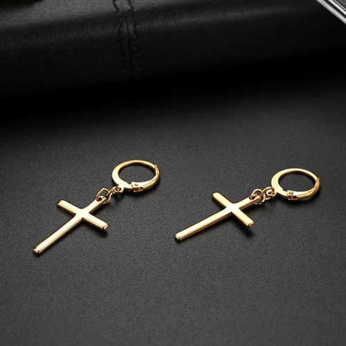 Vista 3 de Flongo Aretes de tuerca, de acero inoxidable, perlas y cruz, con bisagras, para Navidad, día de San Valentín, estilo 1, F101040