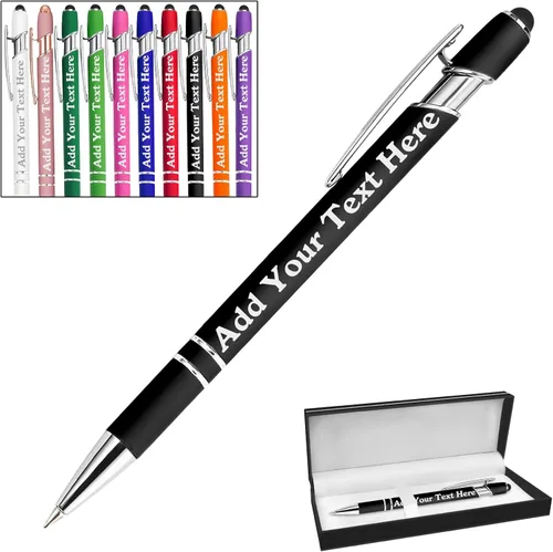 Vista 72 de Bolígrafos personalizados a granel grabados personalizados con punta de lápiz capacitivo, bolígrafos personalizados de tinta negra, regalos