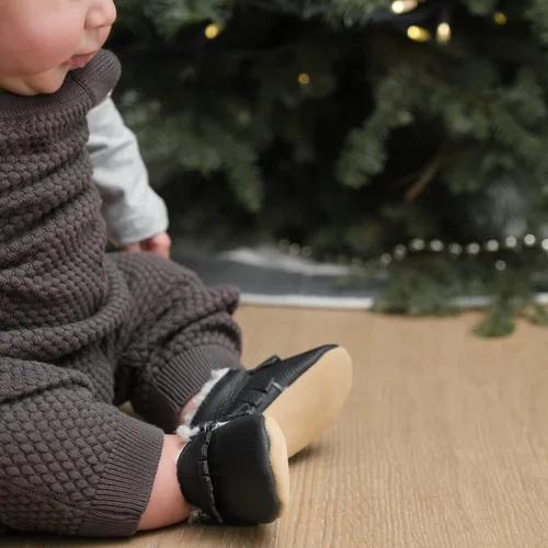 Vista 8 de BirdRock Baby Mocasines Sherpa - Zapatos de invierno acogedores de cuero genuino para niños y niñas