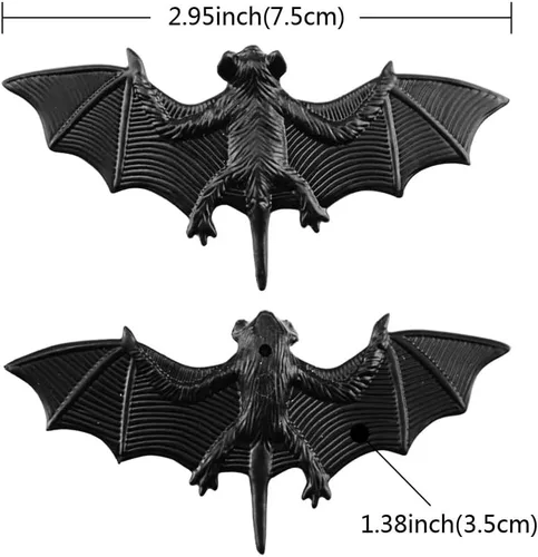 Vista 2 de Murciélagos 3D negros pequeños para decoración de Halloween, murciélagos artificiales de plástico para manualidades, broma espeluznante y aterradora