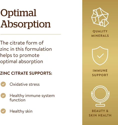 Vista 4 de Solgar Cápsulas vegetales de citrato de zinc, 100 unidades, sin OGM, sin gluten y kosher, apoya la salud del sistema inmunitario, piel y ojos