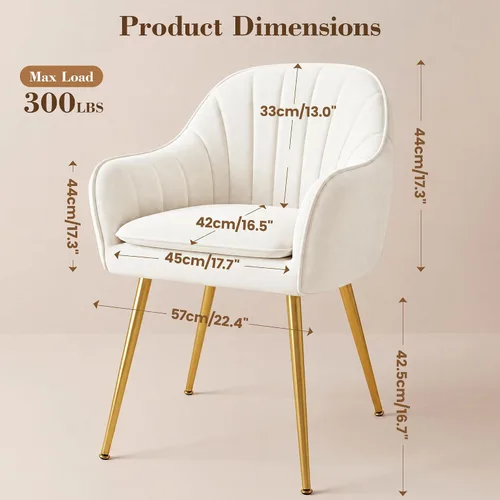Vista 2 de Vanity Chair, White Vanity Chair with Back, Comfy Makeup Chair for Bedroom Beige