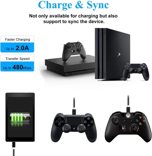 Vista 4 de Replacement PS4 Controller Charging Cable Sync Cord, Play and Charger Cable compatible for PS 4 DualShock 4 PS4 Slim PS4 ProXbox OneOne SXbox One
