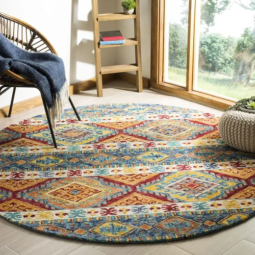 Vista 13 de SAFAVIEH Aspen Collection APN502A - Alfombra decorativa de lana bohemia hecha a mano de 2 x 3 pies, color azul marino/marfil