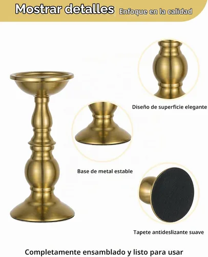 Vista 7 de NUPTIO Pillar Candle Holder Brass: Gold Tall Candles Stand for 3" Pillars Latón