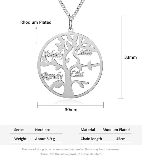 Vista 2 de Collar Kaululu con nombre personalizado para la familia, con 1-9 nombres grabado, colgante de árbol de vida, collar para mujer, hombre y familia