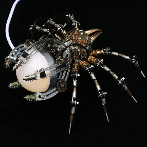 Vista 5 de Araña de rompecabezas de metal 3D con lámpara, kit de montaje para adultos, adornos de mesa