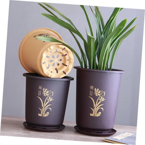 Vista 7 de 3 Sets Plastic Orchid Planter Pots with Drainage Tray, Modern