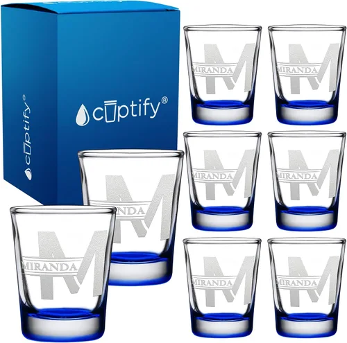 Vista 38 de Cuptify Inicial de cristal con monograma y nombre de 2 onzas, parte inferior negra grabada con texto personalizado para regalos, bodas, cumpleaños