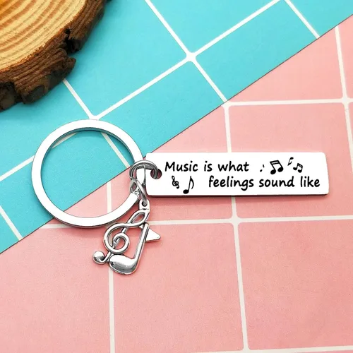 Vista 4 de Heigebi 6 llaveros de música, regalo para amantes de la música, regalos para hombres, mujeres, estudiantes, adolescentes, nota musical, llavero