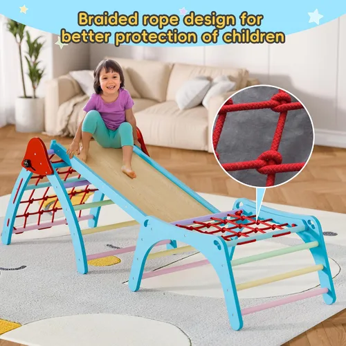 Vista 4 de Xilingol Pikler - Juego triangular de madera plegable, juego de escalada de madera para interiores, parque infantil en la selva, juego de escalada