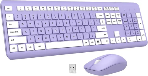 Vista 15 de Combo de teclado y mouse inalámbricos, teclado ergonómico silencioso de tamaño completo y mouse óptico, batería de larga duración, teclado de mouse