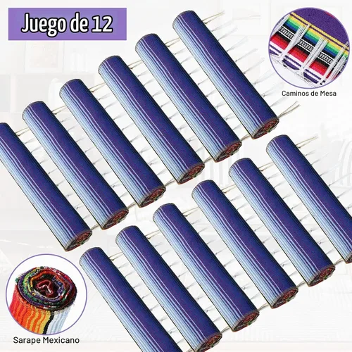 Vista 3 de Tegeme 12 Piezas Caminos de Mesa Mexicanos 14 x 84 Pulgadas Camino de Mesa Mexicano Serape Manta Decorativa con Flecos de Algodón Decoración