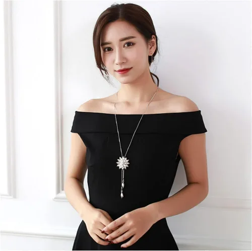 Vista 5 de Cathercing - Collar de cadena ajustable, larga y elegante con dije de diamantes de imitación, joyería única para mujeres y niñas, Cathercing