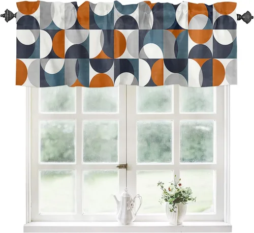 Vista 29 de Cortinas de cocina de Navidad, cenefa semitransparente ajustable con lazo, muñeco de nieve, copo de nieve, bolsillo para barra, tratamiento