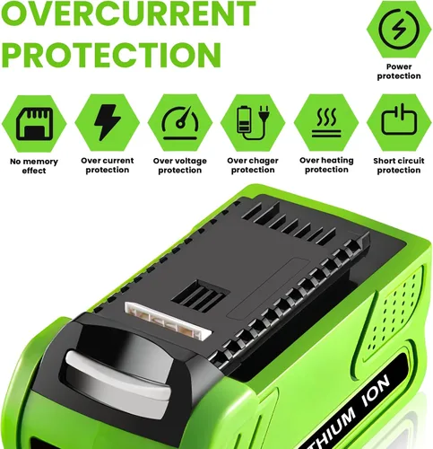 Vista 6 de 2 Packs 6.0Ah 29462 29472 Battery Replacement for Greenworks 40V Battery Compatible with Greenworks 40 Volt Cordless Power Tools(Green)