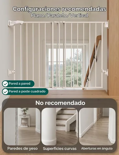 Vista 8 de Babelio Puerta de seguridad para bebés para escaleras, cocina y puertas, sin barra inferior, fácil instalación, operación con una sola mano, cierre
