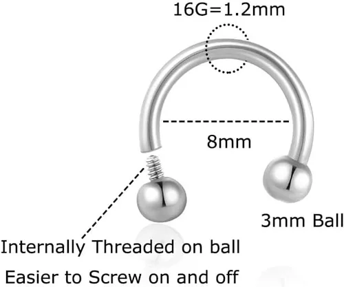 Vista 10 de Titanium Horseshoe Septum Ring 16G,Internally Threader Horseshoe Ring for Septum Lip Cartilage Snug Daith Tragus Helix Conch Rook Orbital Piercing