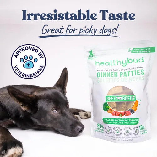 Vista 6 de healthybud Alimento crudo para perros, hamburguesas de carne liofilizadas, alimento para cachorros sin granos, grado humano, alto contenido