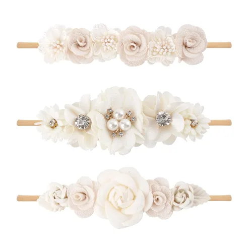 Vista 13 de Diadema floral de nailon para bebé, corona de flores, banda elástica para el cabello, 3 piezas, accesorios para el cabello, regalo para niñas, 2#