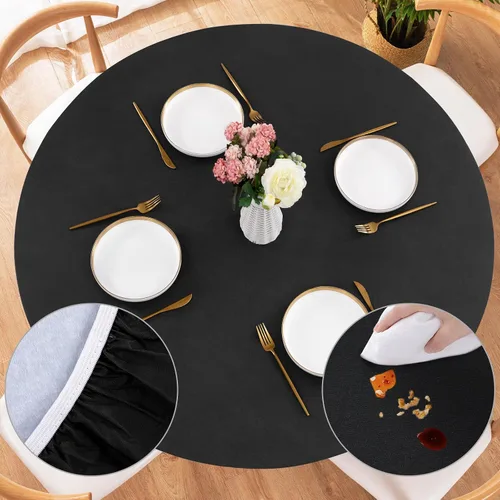 Vista 9 de UMINEUX - Mantel redondo de vinilo ajustable con bordes elásticos y reverso de franela, funda de mesa redonda impermeable, fácil de limpiar
