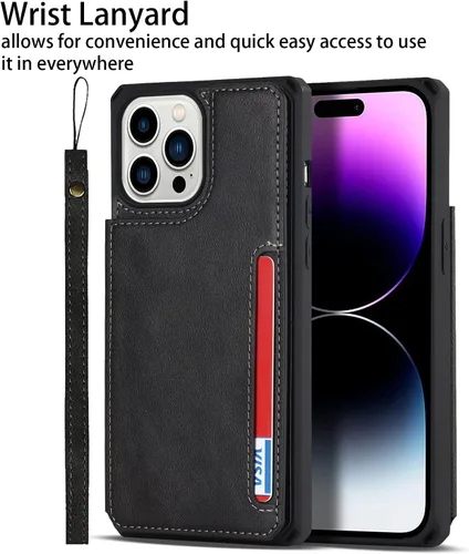 Vista 6 de Cavor Funda para iPhone 14 Pro con tarjetero, funda tipo cartera para iPhone 14 Pro para mujeres y hombres, funda de teléfono para iPhone 14 Pro