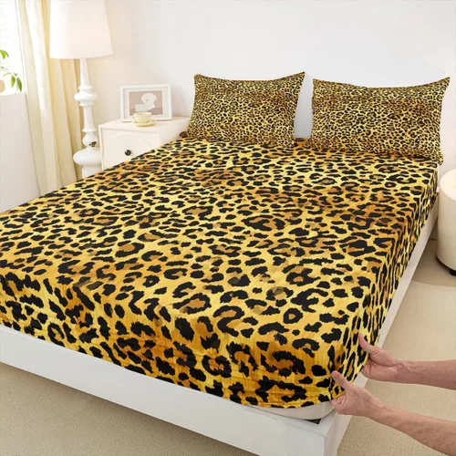 Vista 24 de Sábana bajera ajustable para niños, tamaño individual, diseño de cebra y leopardo con purpurina, decoración de habitación para niñas y mujeres, A1