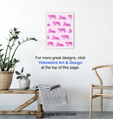 Vista 6 de Arte y decoración de pared Preppy – Decoración de habitación de moda indie funky – Decoración de pared rosa – Arte de pared de tigre – Arte de pared