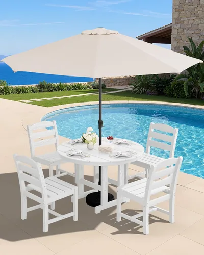 Vista 24 de SERWALL Juego de sillas de comedor Adirondack para exterior, conjunto de 2, sillas de patio de HDPE resistentes a todo clima, color negro