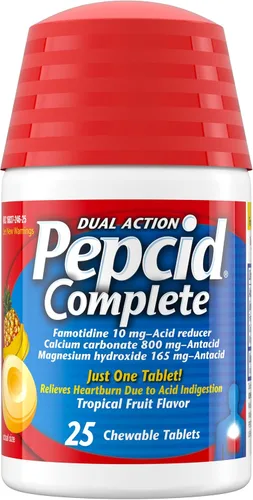 Vista 14 de Pepcid Reductor de ácido de doble acción completo + tabletas masticables antiácidas, sabor a bayas, 8 unidades.
