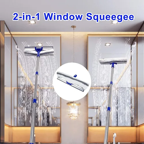 Vista 2 de ITTAR Kit de limpieza de ventanas, limpiador 2 en 1, limpiador de microfibra, mango largo de 61 pulgadas profesional para puerta de cristal