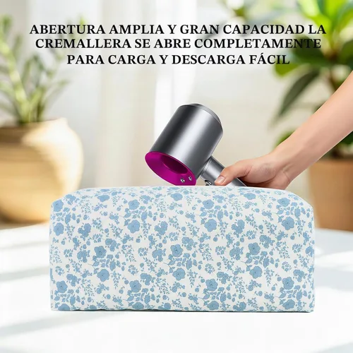 Vista 5 de Herramientas para el cabello Bolsa de transporte de viaje, bolsa floral acolchada para Shark Flexstyle Azul